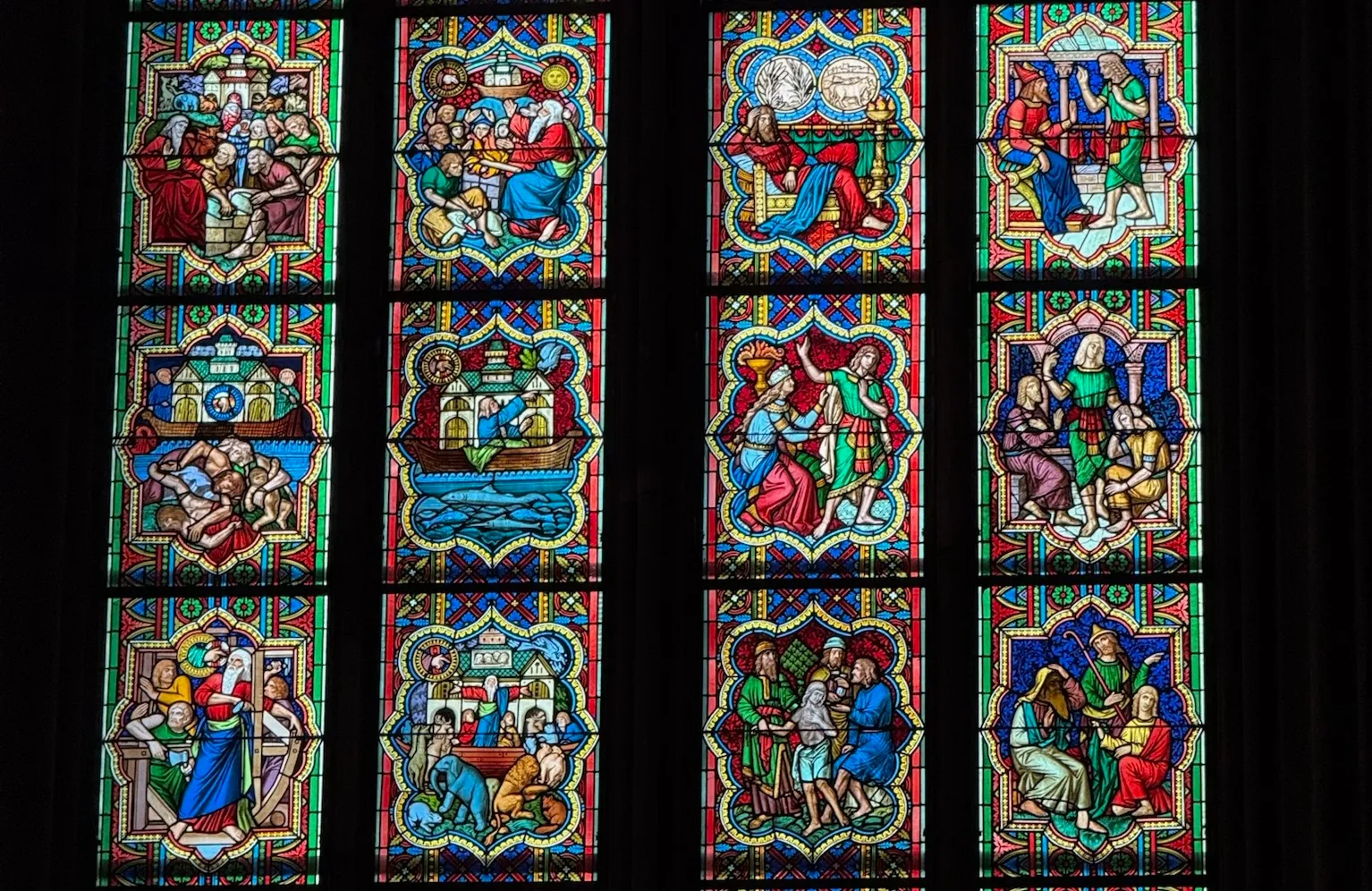 Picture of the stained glass panels from inside the cathedral